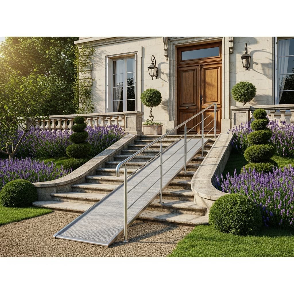 Rampe d'accès extérieure installée devant maison française à Colomiers