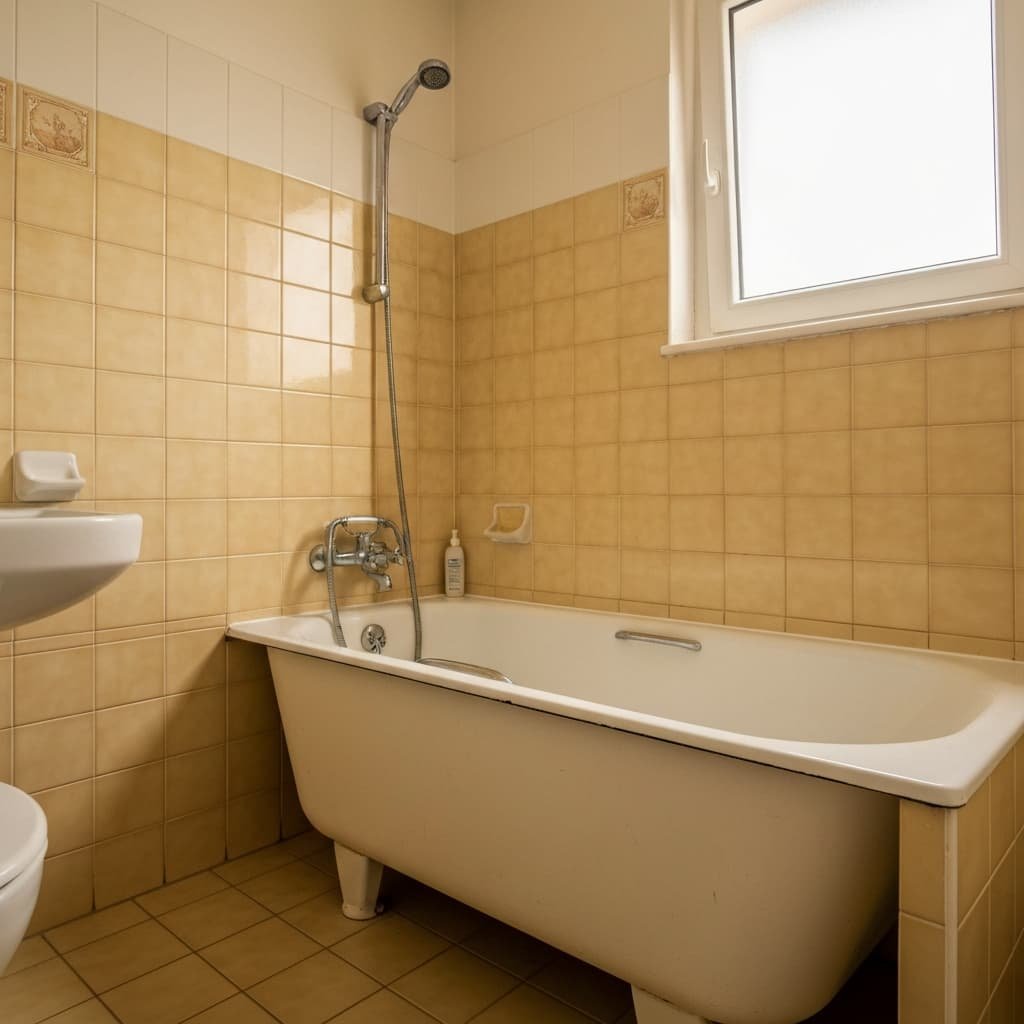 Ancienne baignoire à remplacer par une douche sécurisée senior